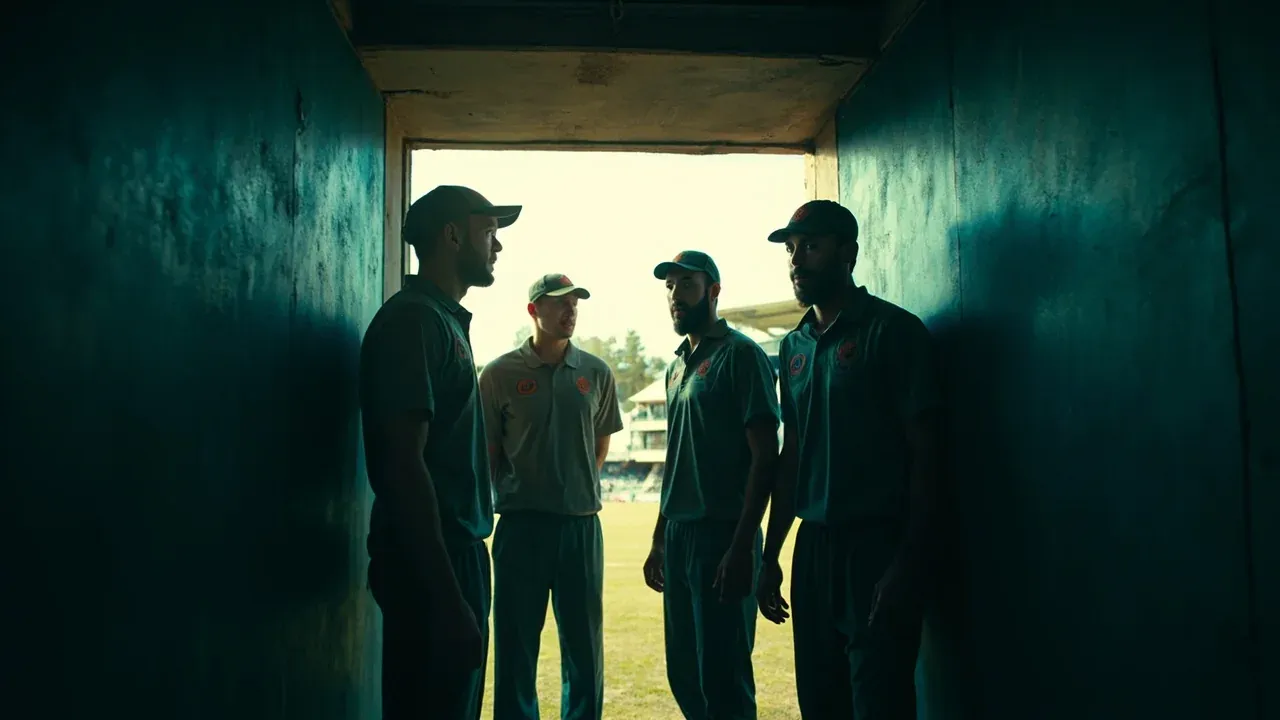 An unbranded franchise squad gathered in the pavilion tunnel before walking out